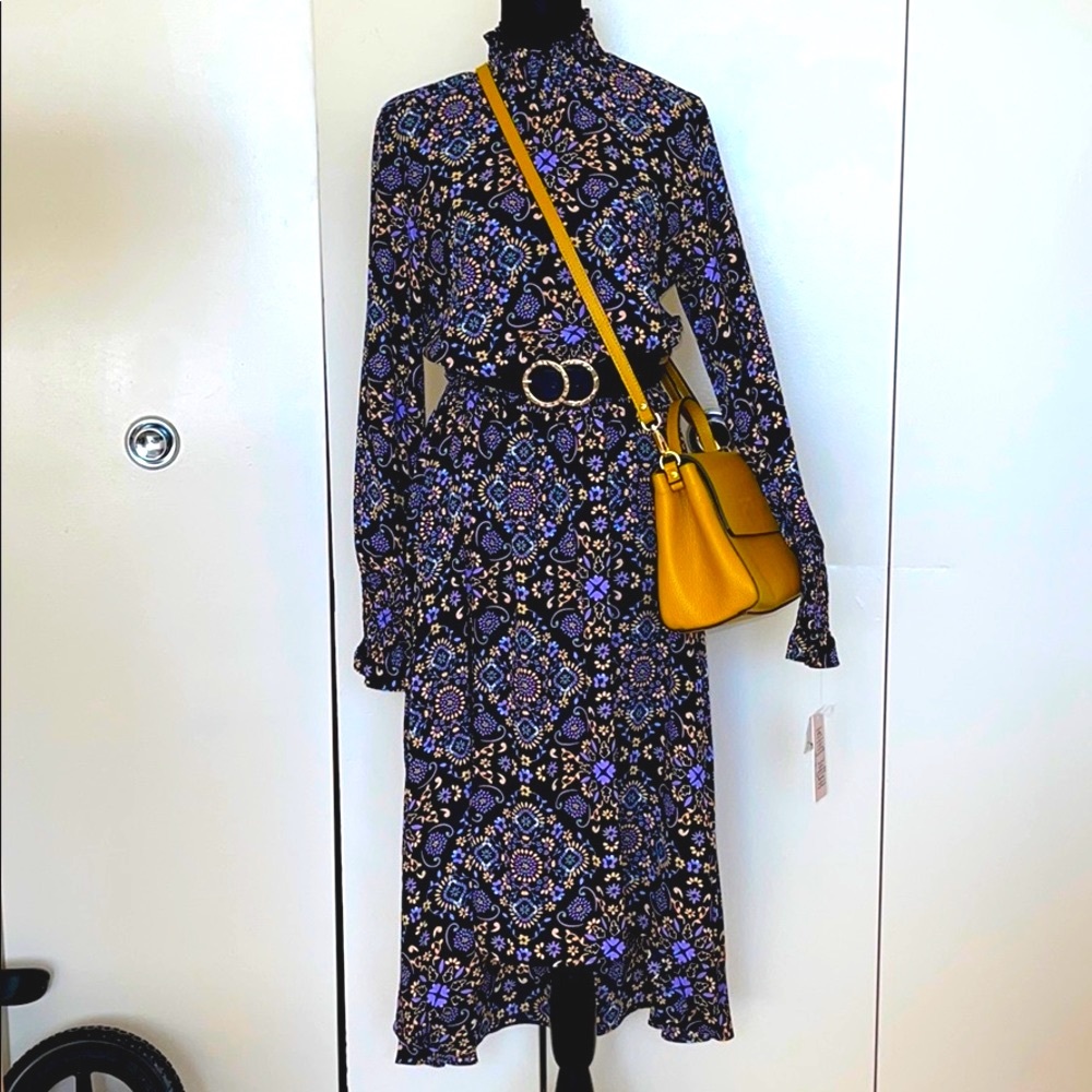 BLACK MULTI PRINT HI LOW DRESS
